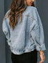 'Lioren' Partial Leopard Print Denim Jacket - Celes Fashion